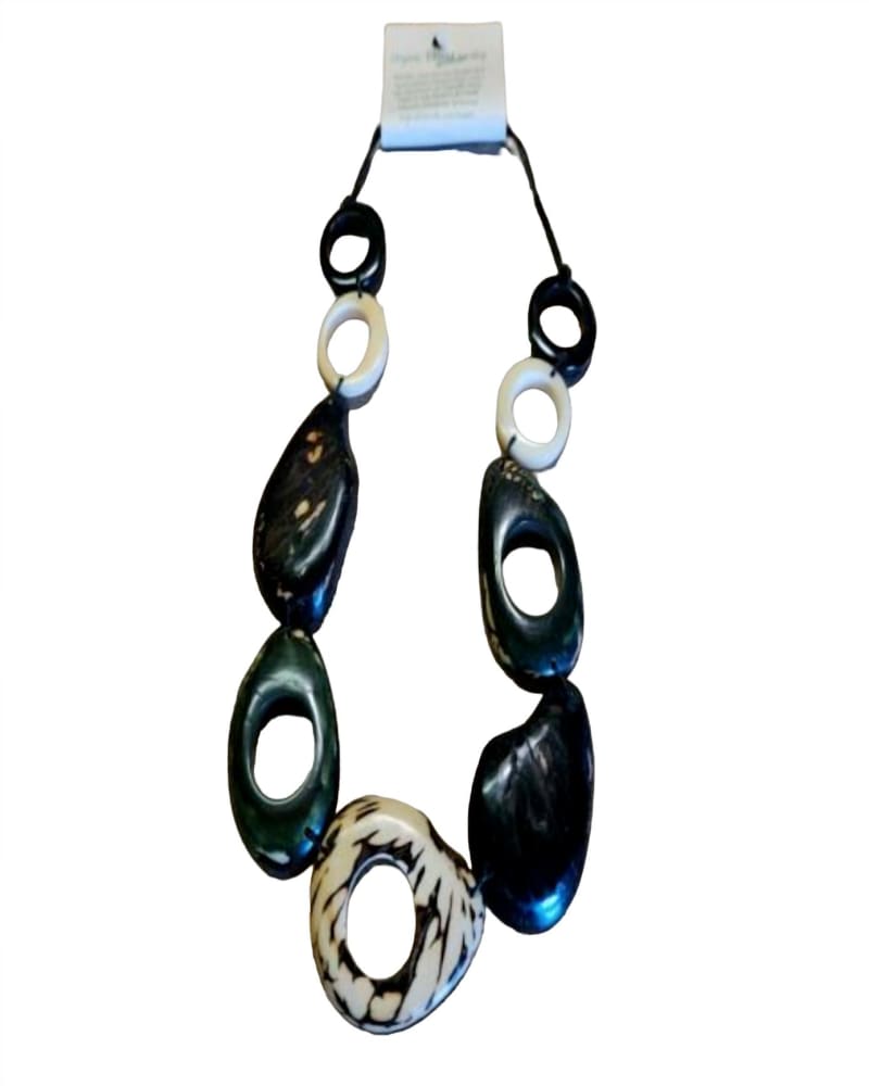 Front of a size O/S La Boca Necklace in Black/Beige Combo in Black/Beige Combo by Tagua Jewelry. | dia_product_style_image_id:329884